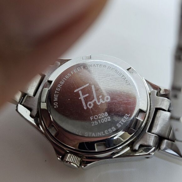 Folio Women's Watch 26MM Gray Tone Case Bracelet Crystal Bezel 5.75" New Battery - Picture 7 of 13